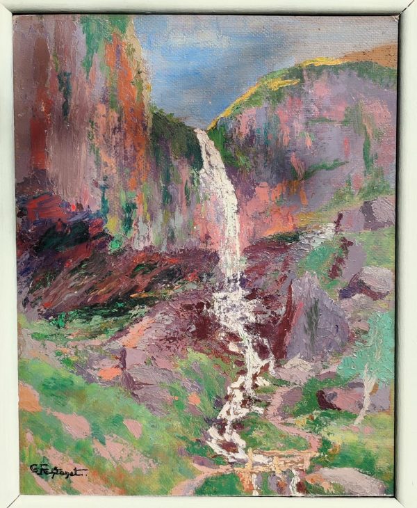 Georges Fontanet   cascade du Mont Dore Huile sur toile XX ème